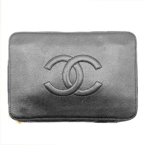 Chanel bag, Coco Mark pouch, caviar leather clutch second black.
